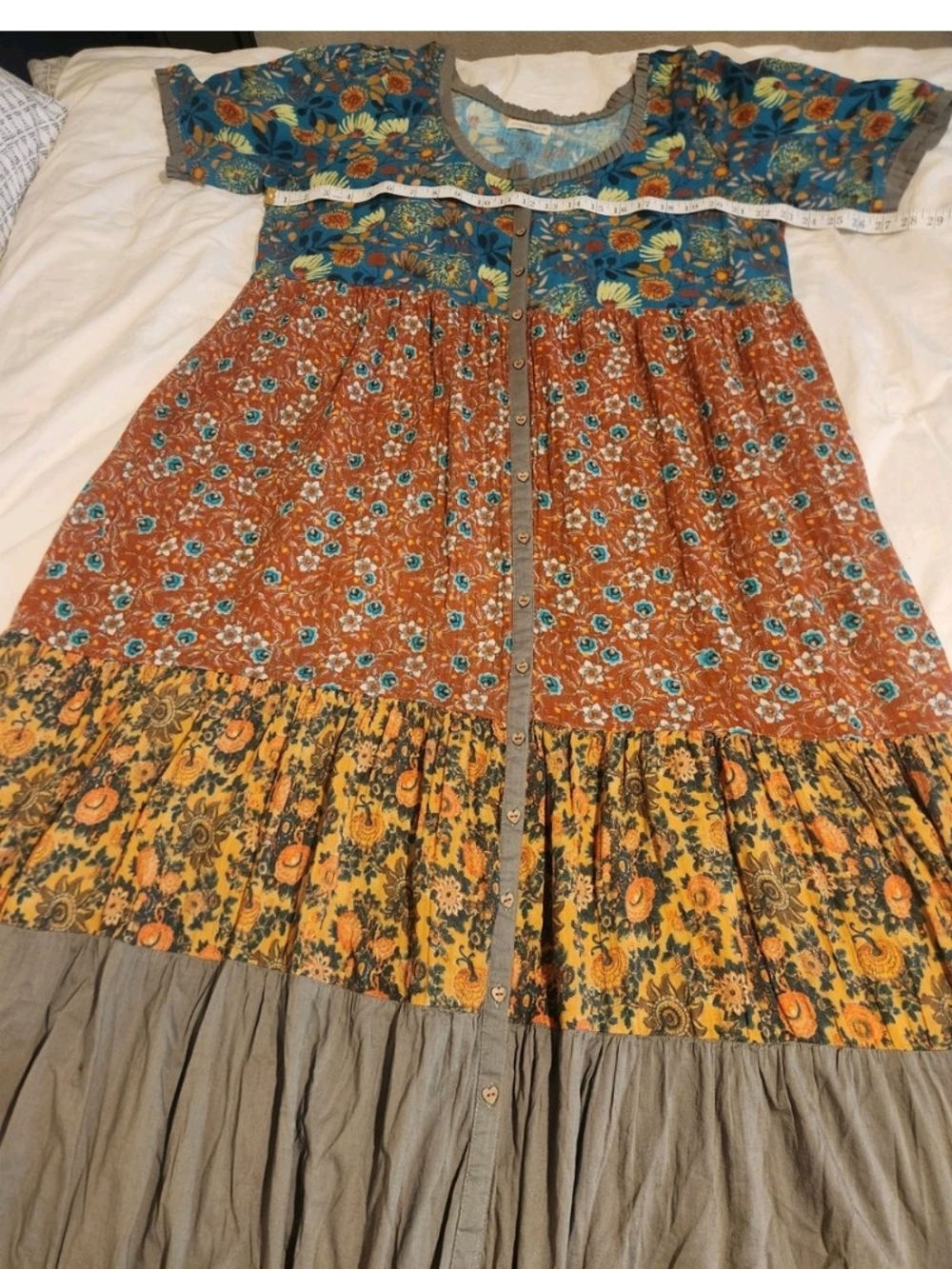 NATURAL LIFE Blue & Brown Floral Tiered Button-Front Maxi Dress XL - Picture 4 of 10